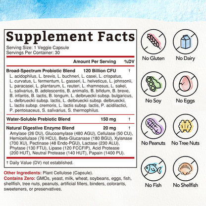 Bonawell Probiotics 120B CFU - 32 Strains with Prebiotics & Enzymes