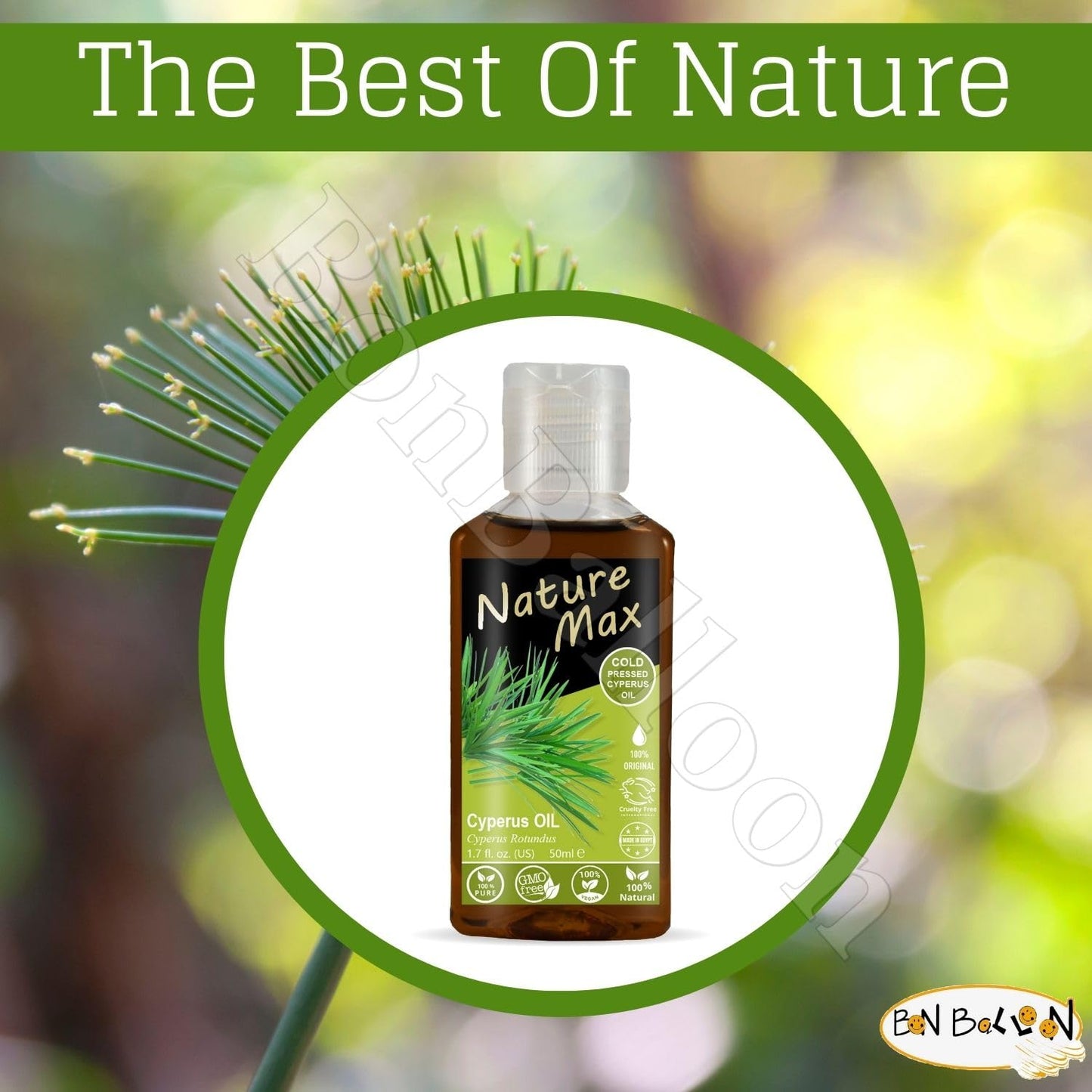 Bonballoon Nature Max Cyperus Oil – Natural Cold-Pressed Egyptian Skin Care Oil, Halal & Non-GMO (50 ml)