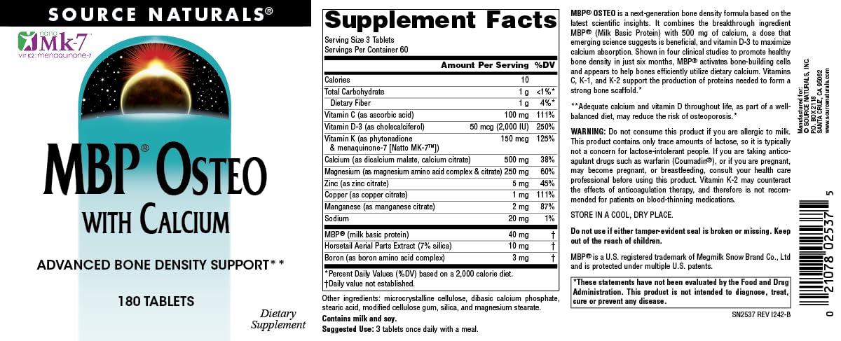 Source Naturals MBP Osteo with Calcium, Advanced Bone Density Support* - 180 Tablets