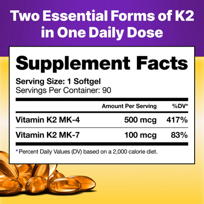 InnovixLabs Full Spectrum Vitamin K2-90 Softgels with MK4 & MK7 (600 mcg) – Supports Bone Health, Brain Function | Soy & Gluten Free