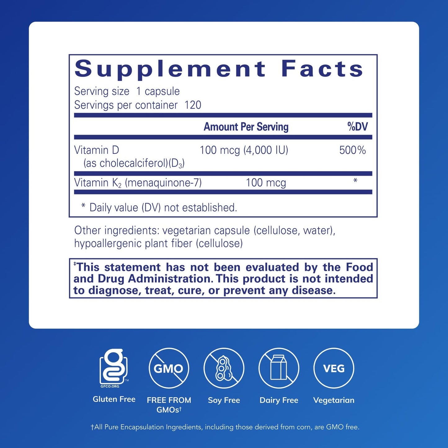 Vitamin D3 & K2 120 Capsules | Pure Encapsulations – Bone, Vascular & Immune Support (Gluten Free, Non-GMO)