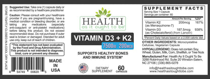 Health As It Ought To Be Vitamin D3 + K2 Supplement – Supports Bones, Heart & Immunity – 60 Capsules