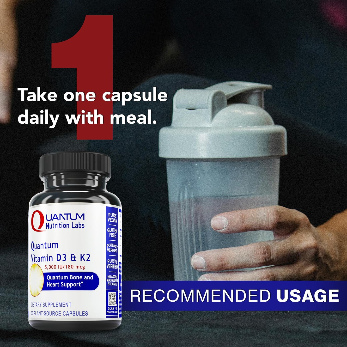 Quantum Nutrition Labs Vitamin D3 & K2 5000 IU – Bone & Heart Health (30 Vegan Caps)