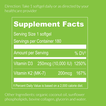 UpNourish Liposomal D3 K2 Vitamin 10000 IU D3 & K2 MK-7 200 mcg – 180 Mini Softgels