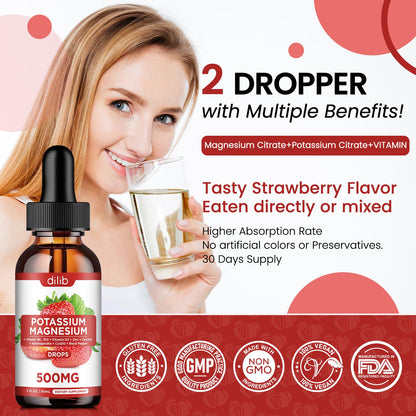 Potassium Magnesium Citrate Liquid Drops 500mg – Vegan 2 Pack