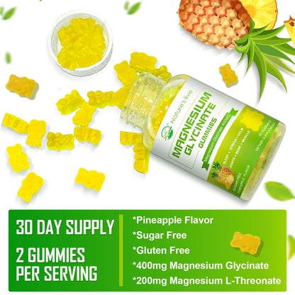 Sugar Free Magnesium Glycinate Gummies – 400mg Glycinate + 200mg L-Threonate, 60 Gummies