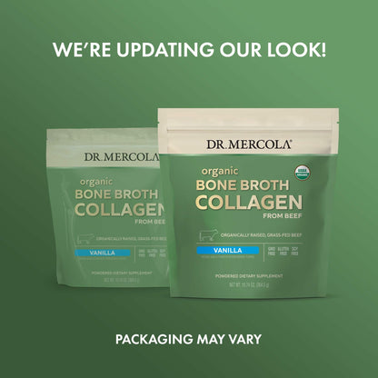 Dr. Mercola Organic Bone Broth Collagen Powder – Supports Bone Health & Muscle Growth | USDA Organic, Non-GMO, Gluten-Free & Dairy-Free – Vanilla
