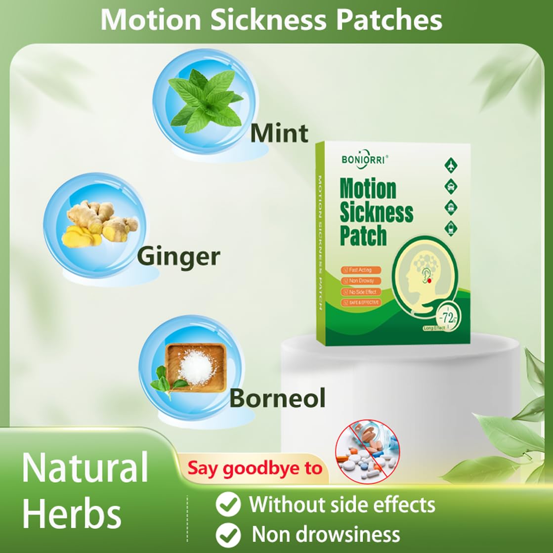BONIORRI Motion Sickness Patches - Non-Drowsy Sea & Travel Relief (24 Count)