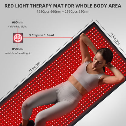 Bonodave Red Light Therapy Large Mat – Full Body Infrared Blanket 71x31 inches, 1280 Beads, 660nm & 850nm