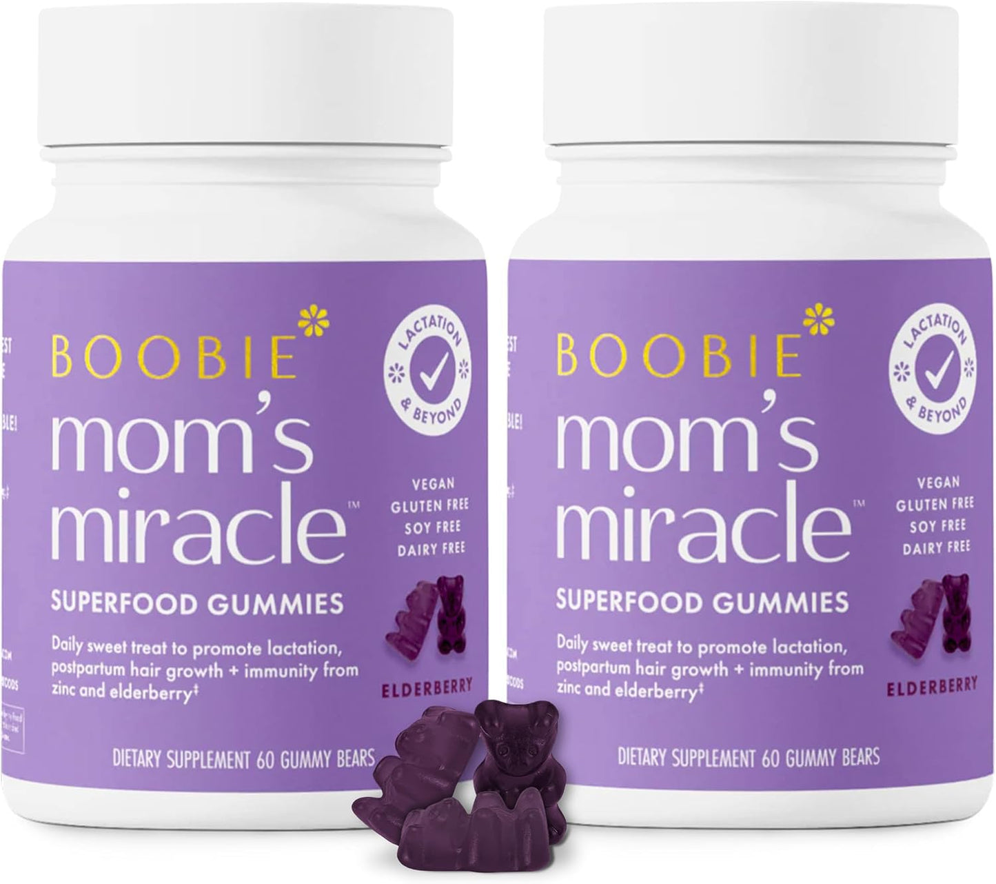 Boobie Bears Lactation Gummies | Milk Supply Boost, Immunity & Hair Growth | 120 Count