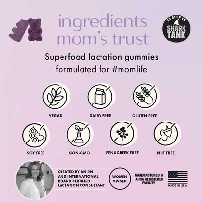 Boobie Bears Lactation Gummies | Milk Supply Boost, Immunity & Hair Growth | 120 Count