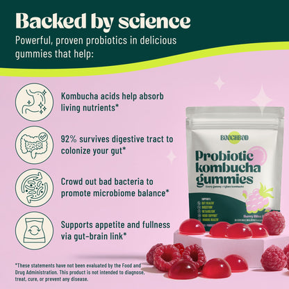 BoochBod Probiotic Kombucha Gummies – Gut Health, Prebiotics & Probiotics