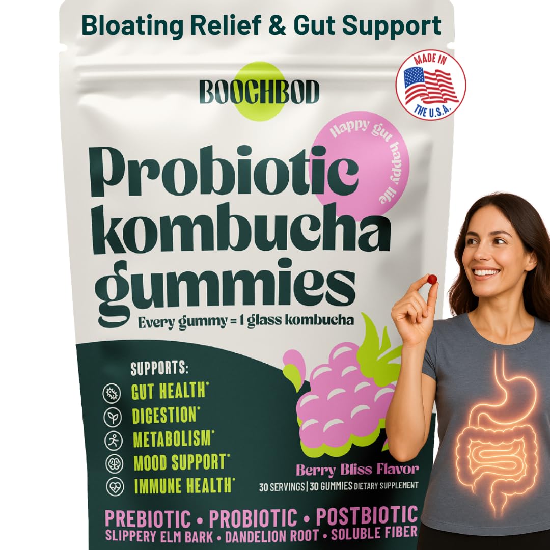 BoochBod Probiotic Kombucha Gummies – Gut Health, Prebiotics & Probiotics