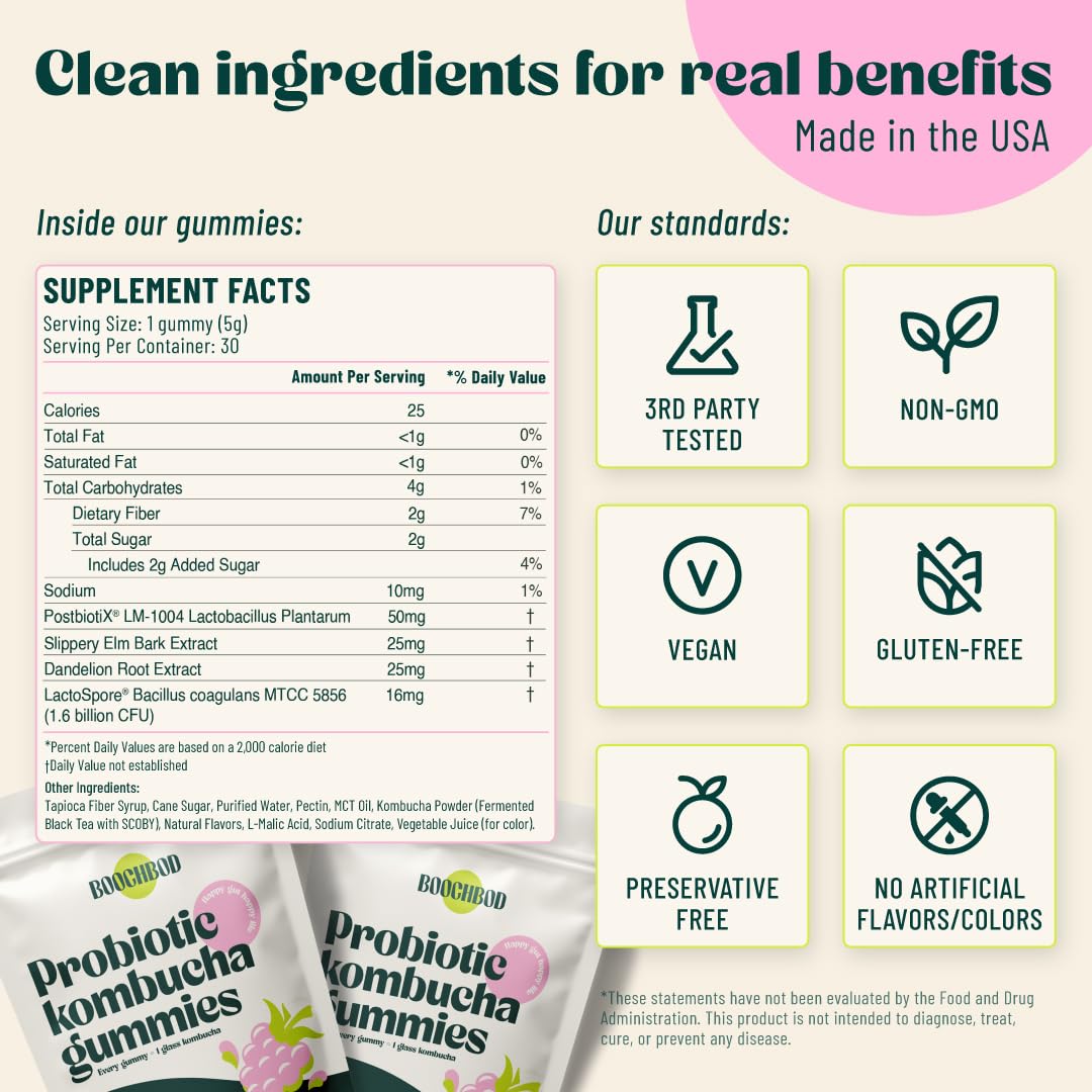 BoochBod Probiotic Kombucha Gummies – Gut Health, Prebiotics & Probiotics