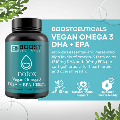 BoostCeuticals Vegan Omega-3 1000mg | Plant-Based Algae, Non-GMO, Gluten Free | 60 Ct