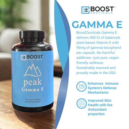 BoostCeuticals Vegan Vitamin E Gamma Tocopherol – 180mg Gamma E per Serving – Non-GMO, Gluten Free – 180 Capsules