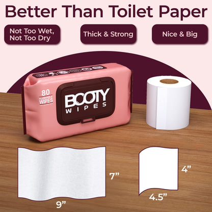 BOOTY WIPES Flushable Wipes Women - 320 Count (4x80) Aloe & Vitamin E, pH Balanced
