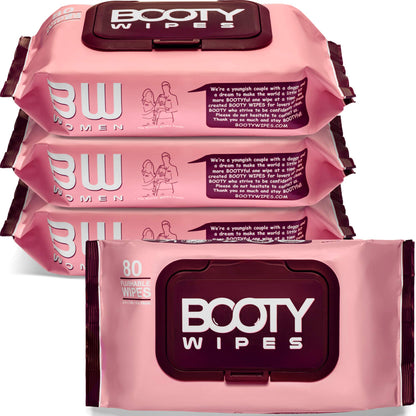 BOOTY WIPES Flushable Wipes Women - 320 Count (4x80) Aloe & Vitamin E, pH Balanced