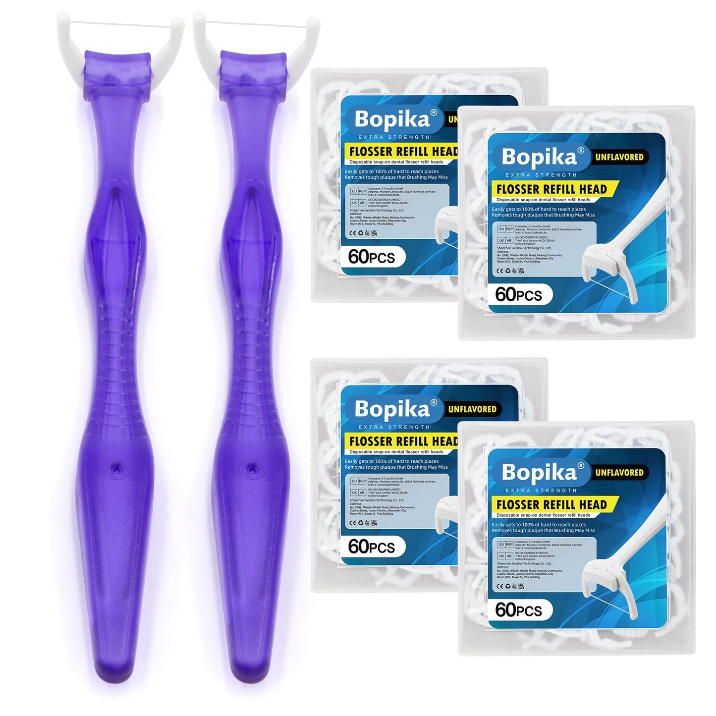 Bopika Dental Floss - Extra Strength Floss with 2 Handles & 240 Refills | Snap-On Flosser Kit