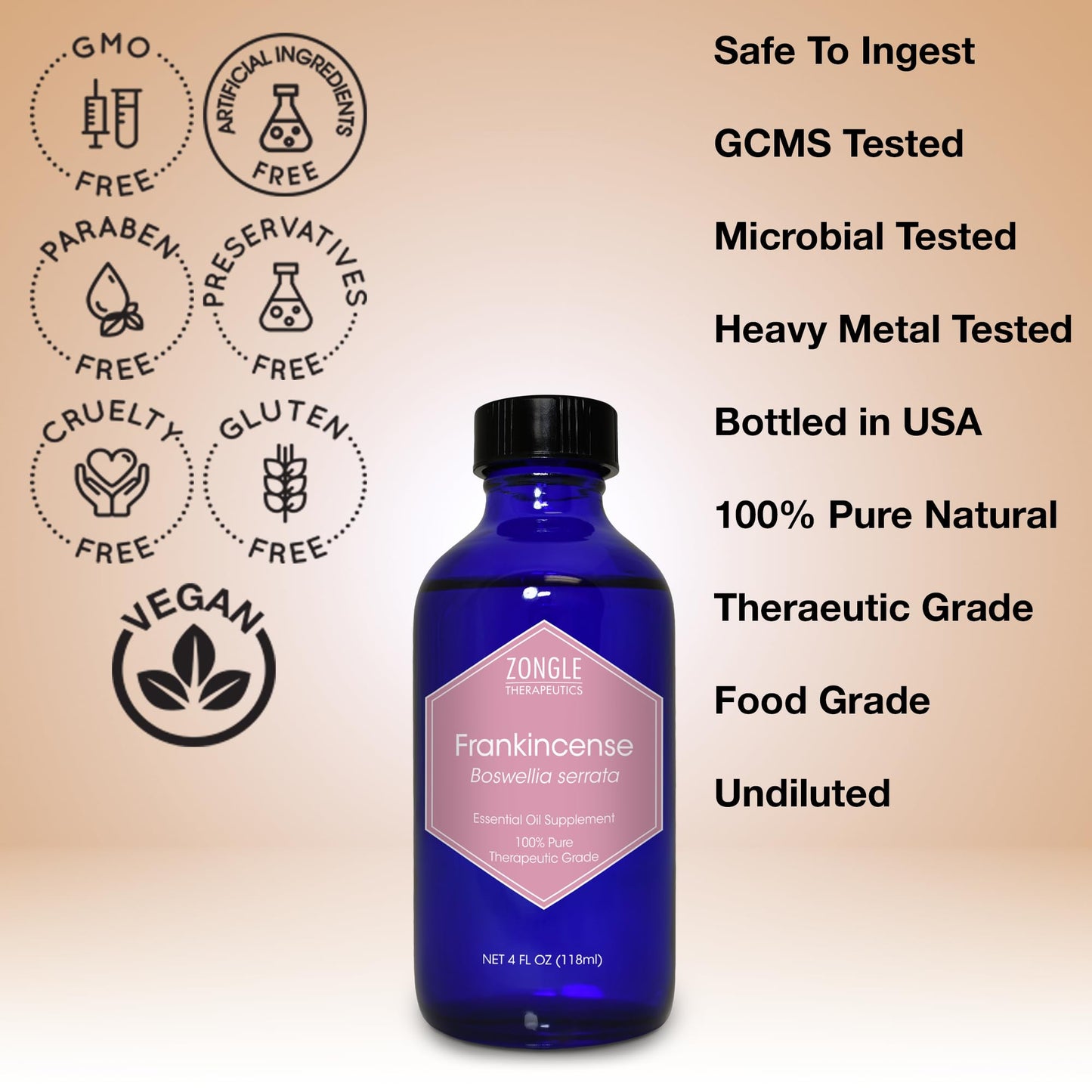 Frankincense Essential Oil – Food Grade & Edible for Face | Zongle Therapeutics 4 oz