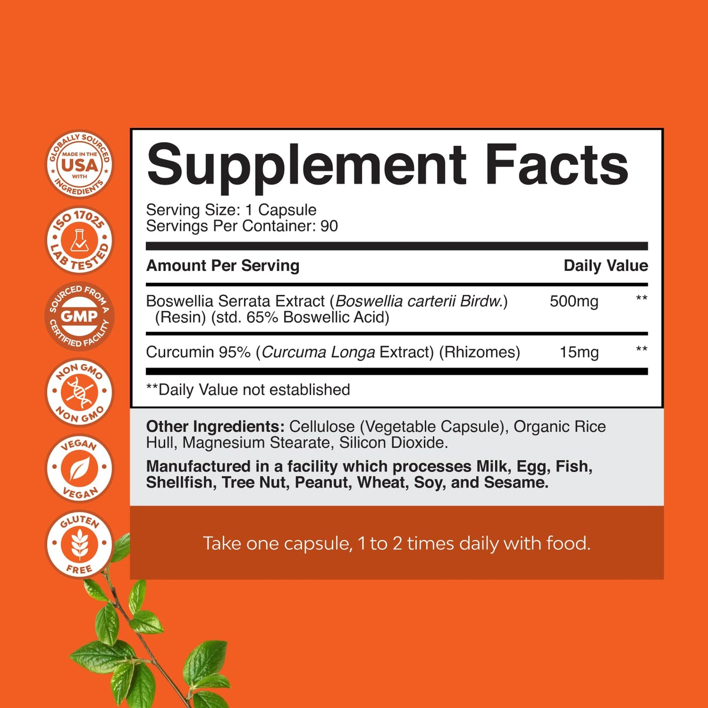 Boswellia + Turmeric Capsules 500 mg – Joint & Immune Health Support (90 Count, 3-Pack)