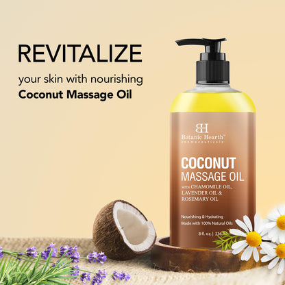 Botanic Hearth Coconut Massage Oil - Ultra Glide Formula | All Skin Types | 8 Fl Oz