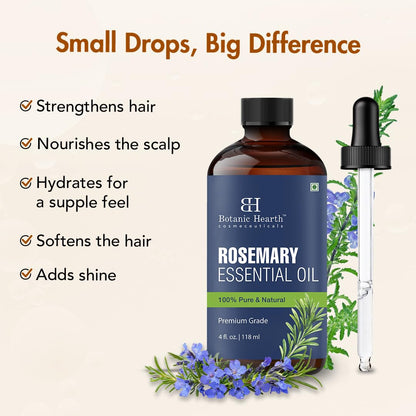 Botanic Hearth Rosemary Oil 4 Oz – 100% Pure & Natural Essential Oil for Hair, Skin & Aromatherapy