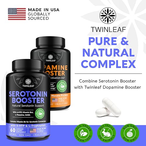 Natural Serotonin Supplement - USA Made, 60 Capsules | 5-HTP, B Vitamins, GABA