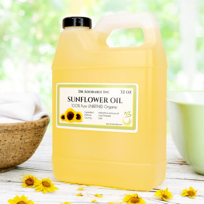 Dr Adorable - 32 oz Unrefined Sunflower Oil – 100% Pure, Organic, Cold-Pressed