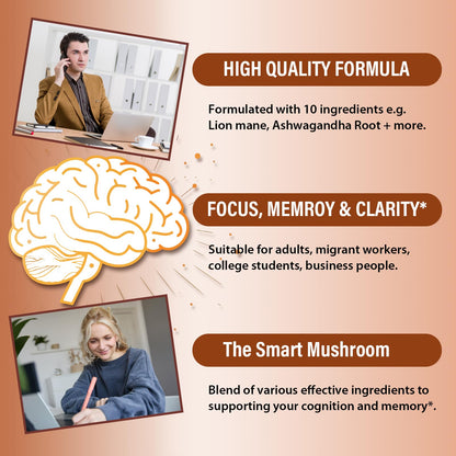 Ashwagandha & Lions Mane Capsules for Memory, Focus – 90 Caps