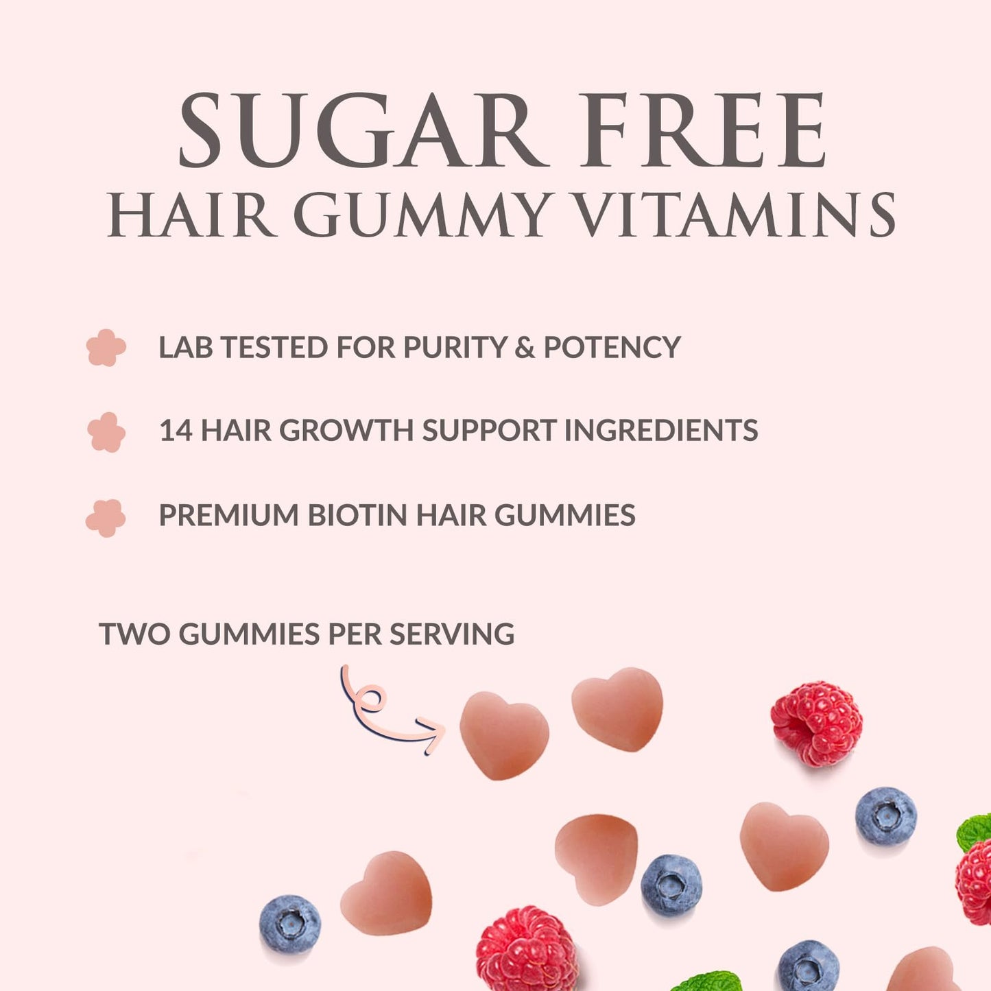 Sugar Free Hair Vitamins Gummies with Biotin 5000 mcg – Supports Hair Growth