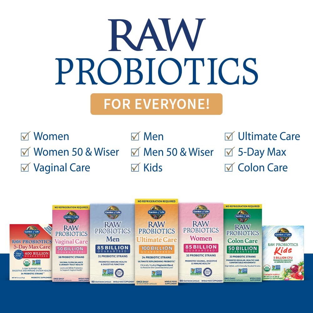 Garden of Life Raw Probiotics for Men Over 50 – 85B CFU, 90 Vegetarian Capsules, Gluten Free