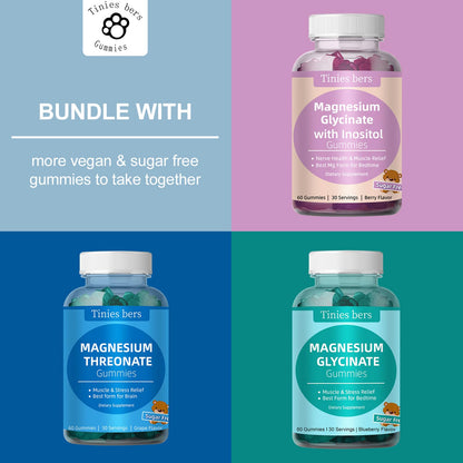 Magnesium Glycinate Gummies 400mg + Inositol 500mg for Women – Sleep & Stress Support, Sugar Free, Gluten Free, Vegan | 60 Gummies