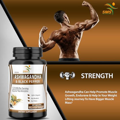 Ashwagandha Capsules with Black Pepper – Extra Strength for Stress, Focus & Mood (60 Capsules)