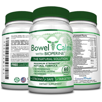 Bowel Calm: Ginger, Turmeric, Boswellia, BioPerine - One Month Supply - Non-GMO