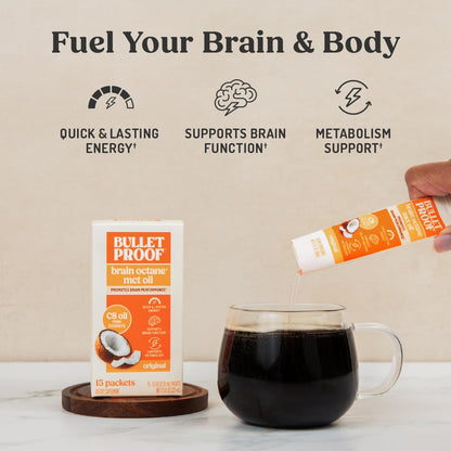 Bulletproof Brain Octane C8 MCT Oil Packets, 15-Pack – Keto Energy & Metabolism Boost