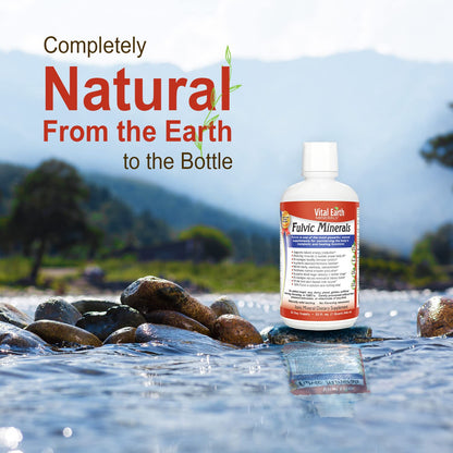 Vital Earth Minerals Fulvic Minerals Liquid – Fulvic Acid with 70+ Trace Minerals, 32 oz + 1 oz Cup