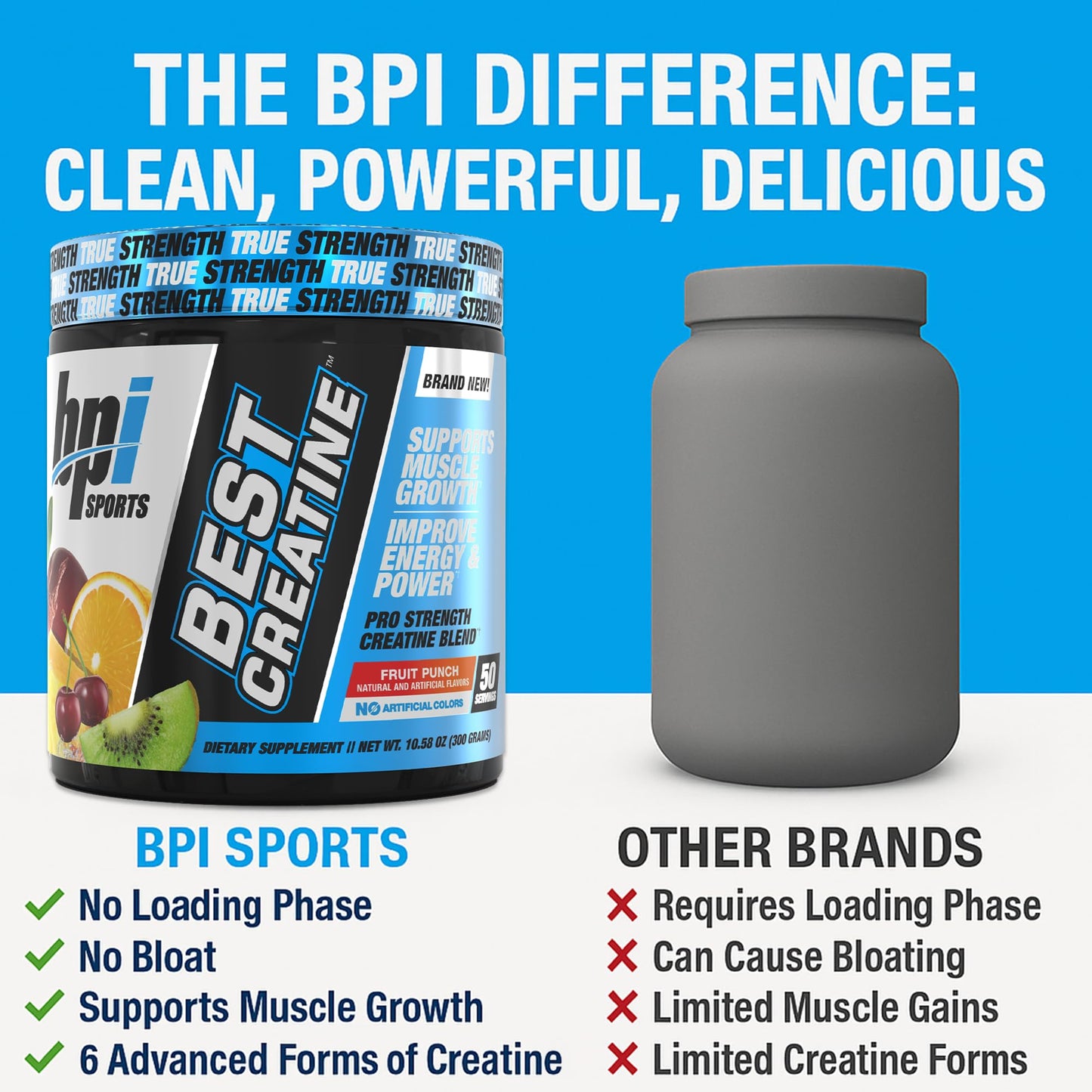 BPI Sports Best Creatine – Creatine Monohydrate Powder with Himalayan Salt (Fruit Punch) | 50 Servings