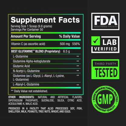 BPI Sports Best Glutamine Supplement | Lime Sherbet – 50 Servings, 6 Glutamine Forms + Vitamin C