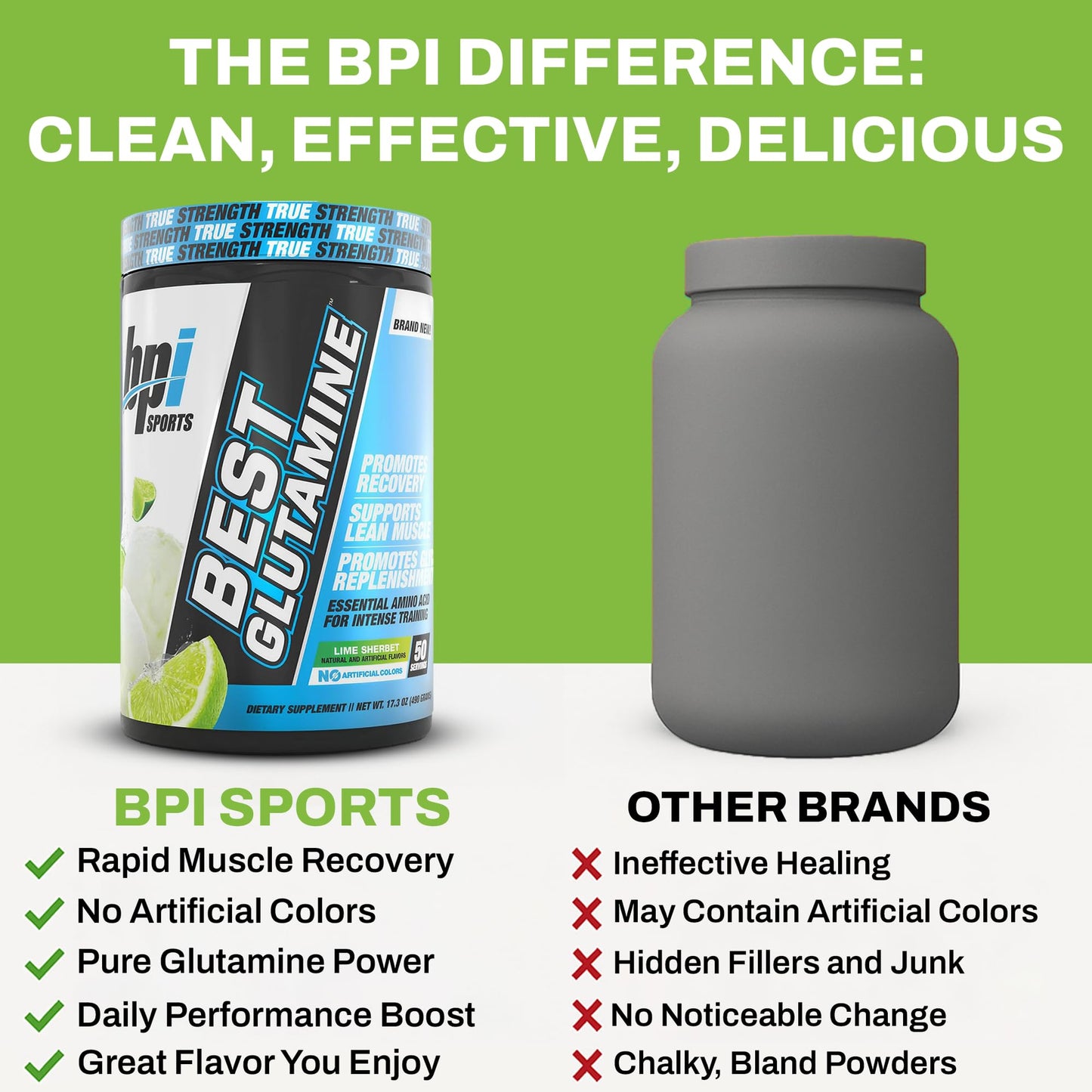 BPI Sports Best Glutamine Supplement | Lime Sherbet – 50 Servings, 6 Glutamine Forms + Vitamin C