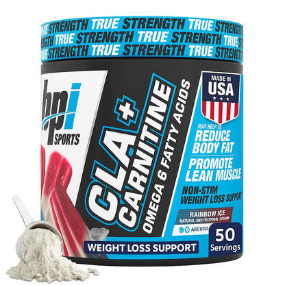 BPI Sports CLA+Carnitine – Caffeine-Free, Non-Stimulant Weight Loss & Metabolism (Rainbow Ice)