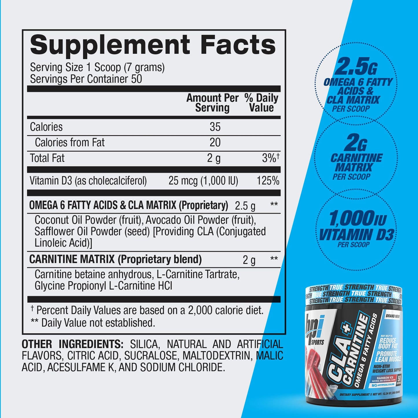 BPI Sports CLA+Carnitine – Caffeine-Free, Non-Stimulant Weight Loss & Metabolism (Rainbow Ice)