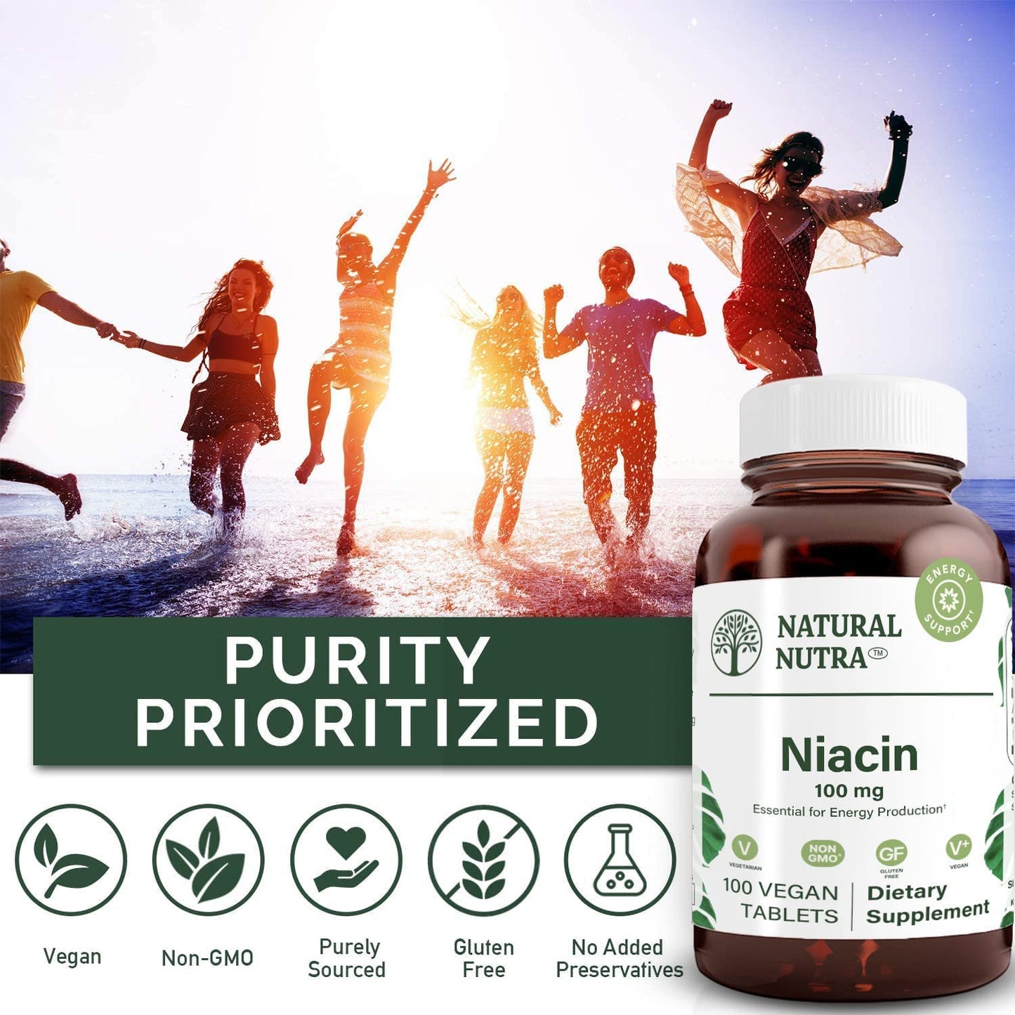 Natural Nutra Niacin 100 mg - Energy, Skin & Digestion | Non-GMO, Gluten-Free, 200 Tablets (Pack of 2)