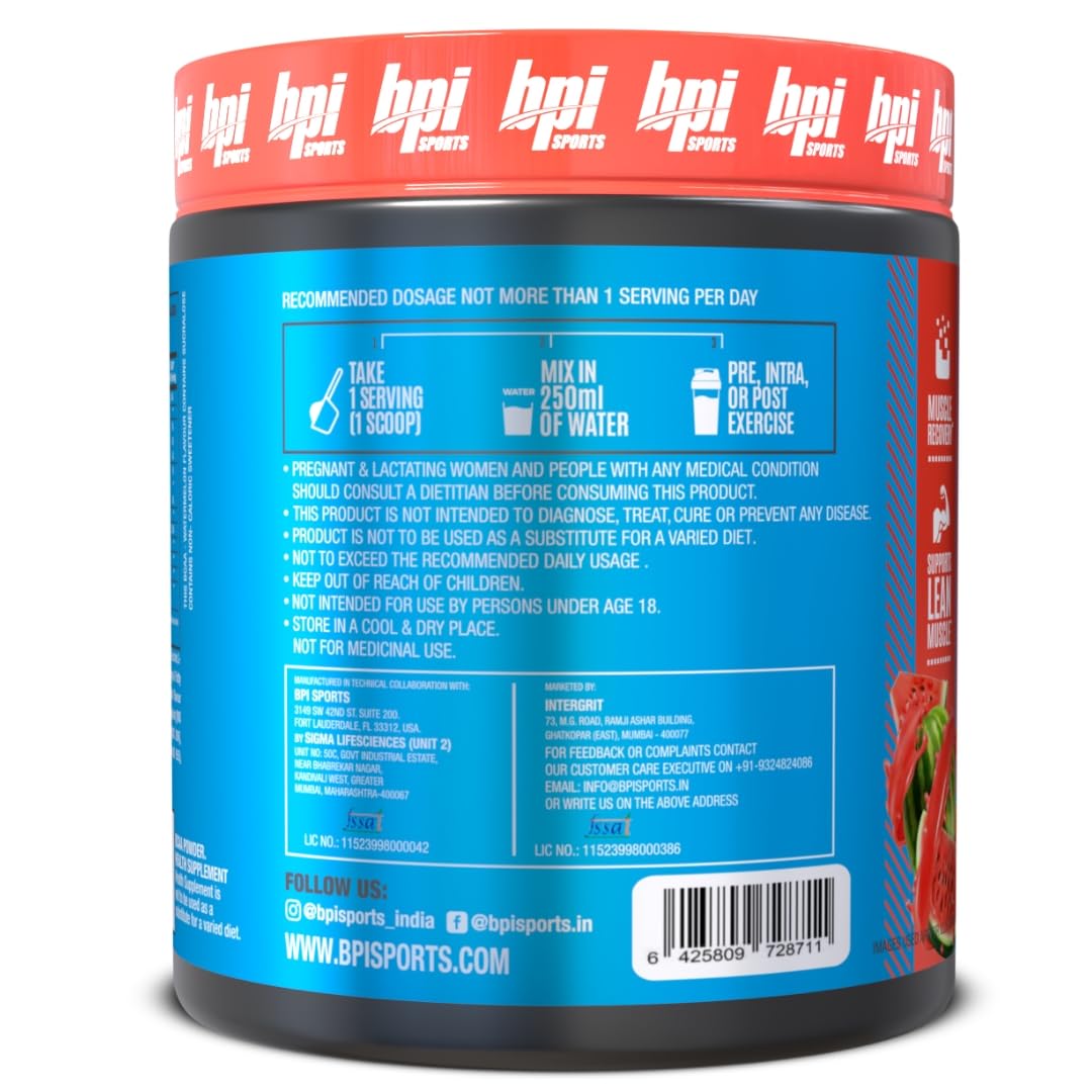 BPI Sports Best BCAA Powder – Watermelon Ice, 30 Servings | Muscle Recovery & Hydration