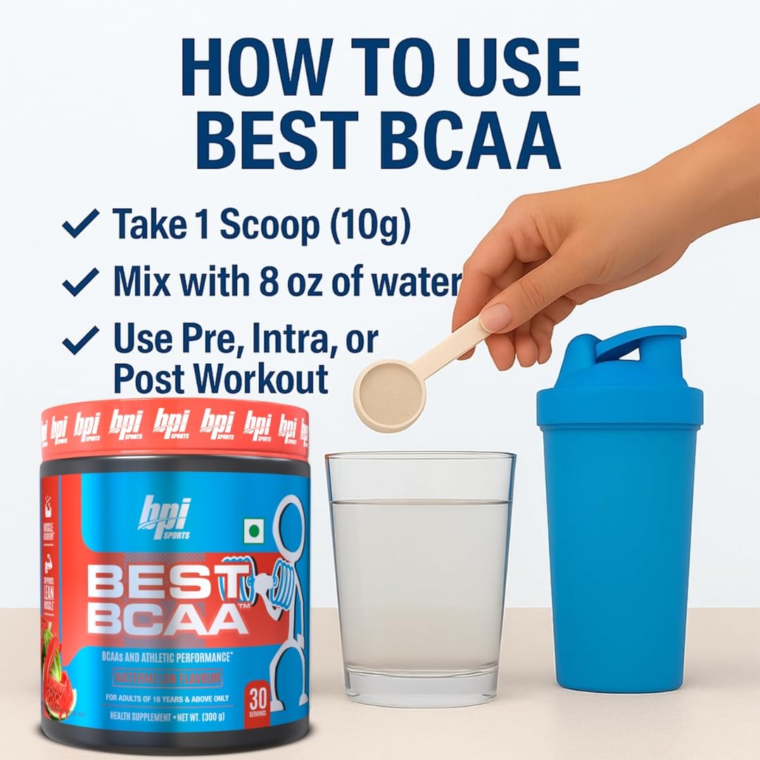 BPI Sports Best BCAA Powder – Watermelon Ice, 30 Servings | Muscle Recovery & Hydration