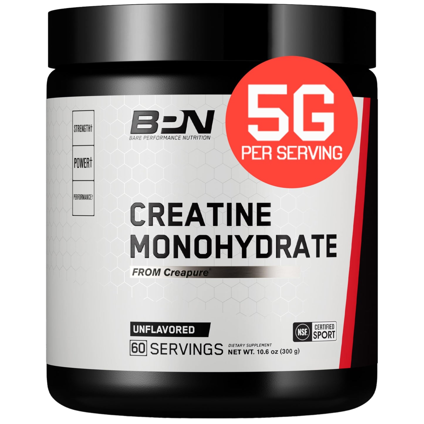 BPN Creatine Monohydrate Powder with Creapure – 60 Servings, Unflavored | Bare Performance Nutrition
