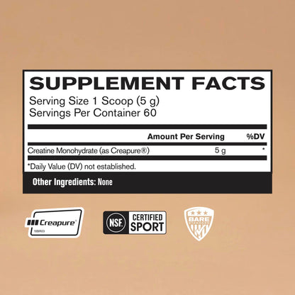 BPN Creatine Monohydrate Powder with Creapure – 60 Servings, Unflavored | Bare Performance Nutrition