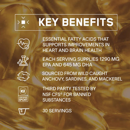 BARE PERFORMANCE NUTRITION BPN Strong Omega Fish Oil Soft Gel – 1290mg per Capsule, Wild-Caught, IFOS Certified