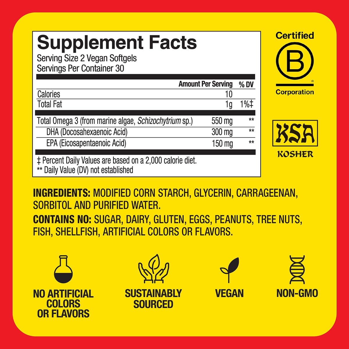 Bragg Omega-3 Vegan Softgels with DHA & EPA – Marine Algae, Eye & Brain Health