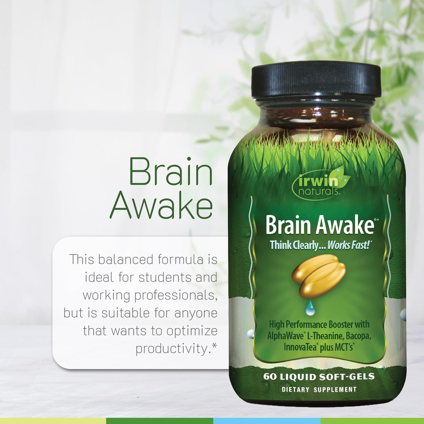 Irwin Naturals Brain Awake - 60 Softgels Pack of 2 | Enhanced Focus & Clarity
